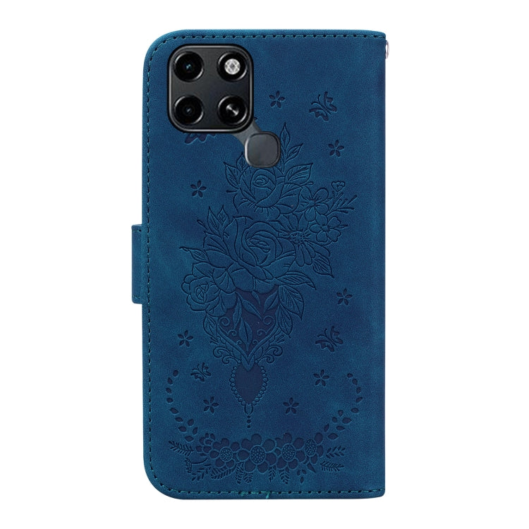 For Infinix Smart 6 Butterfly Rose Embossed Leather Phone Case(Blue) - Infinix Cases by buy2fix | Online Shopping UK | buy2fix
