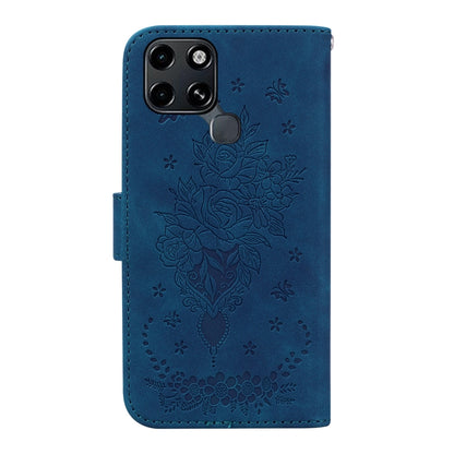 For Infinix Smart 6 Butterfly Rose Embossed Leather Phone Case(Blue) - Infinix Cases by buy2fix | Online Shopping UK | buy2fix
