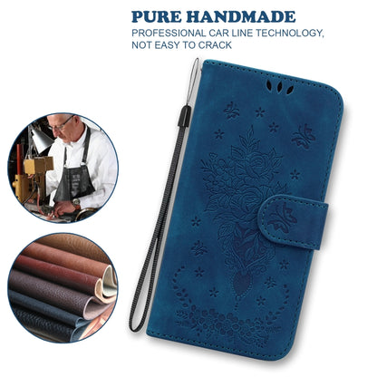 For Infinix Smart 6 Butterfly Rose Embossed Leather Phone Case(Blue) - Infinix Cases by buy2fix | Online Shopping UK | buy2fix