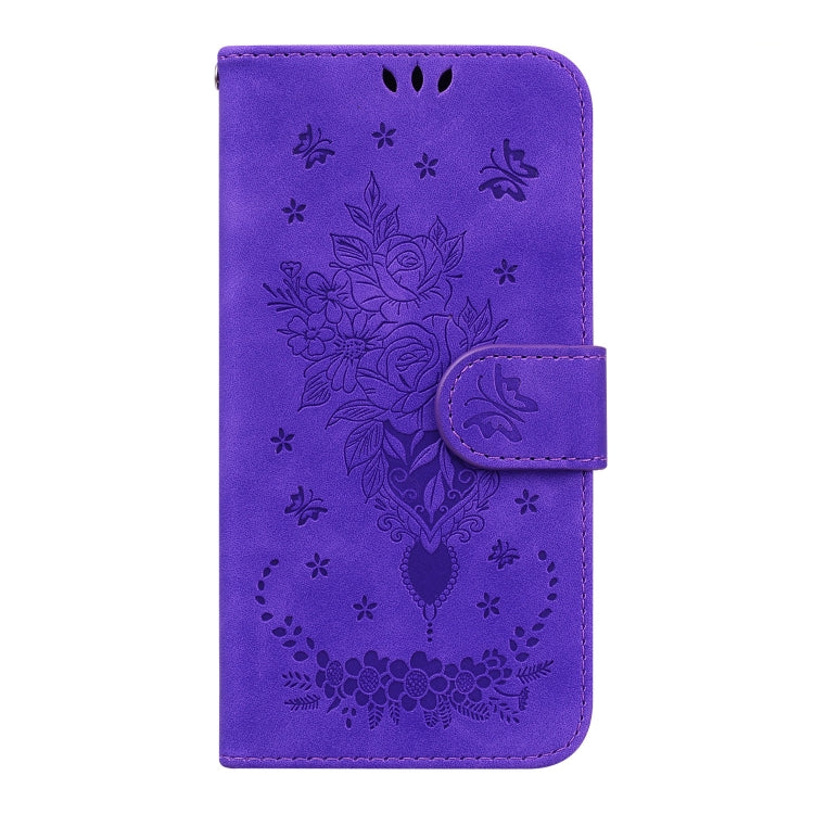 For Tecno Camon 12 / Spark 4 Butterfly Rose Embossed Leather Phone Case(Purple) by buy2fix