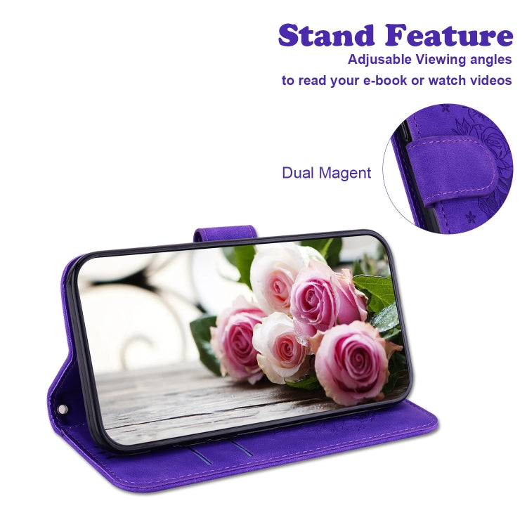 For Tecno Camon 12 / Spark 4 Butterfly Rose Embossed Leather Phone Case(Purple) by buy2fix