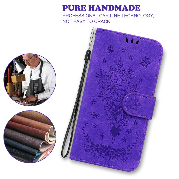 For Tecno Camon 12 / Spark 4 Butterfly Rose Embossed Leather Phone Case(Purple) by buy2fix