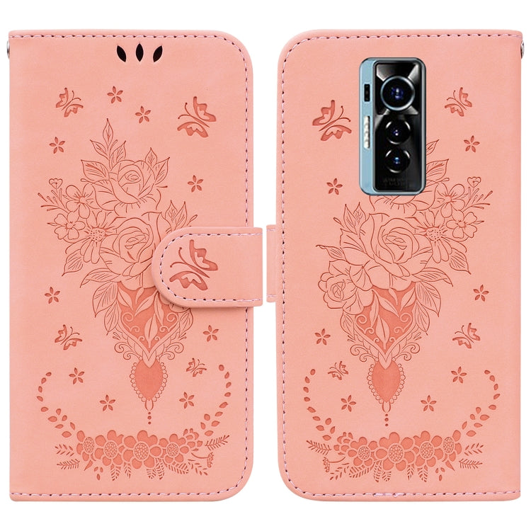 For Tecno Phantom X Butterfly Rose Embossed Leather Phone Case(Pink) by buy2fix