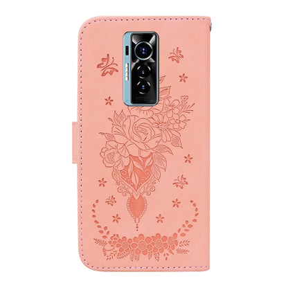 For Tecno Phantom X Butterfly Rose Embossed Leather Phone Case(Pink) by buy2fix