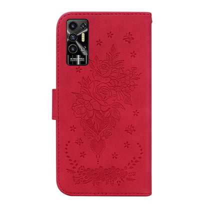 For Tecno Pova 2 Butterfly Rose Embossed Leather Phone Case(Red) by buy2fix