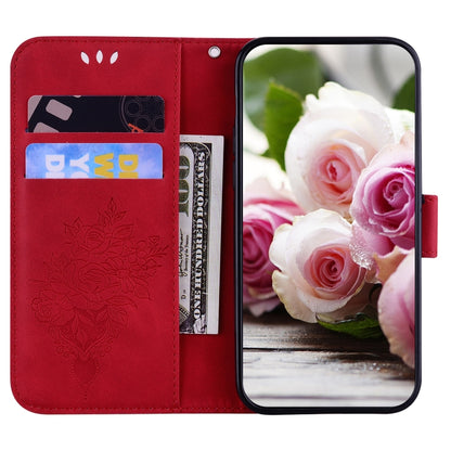 For Tecno Pova 2 Butterfly Rose Embossed Leather Phone Case(Red) by buy2fix