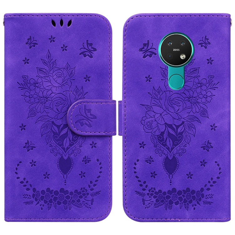 For Nokia 6.2 / 7.2 Butterfly Rose Embossed Leather Phone Case(Purple) by buy2fix