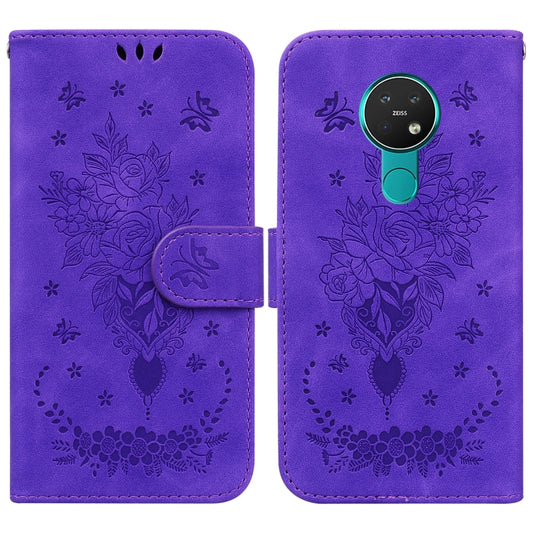 For Nokia 6.2 / 7.2 Butterfly Rose Embossed Leather Phone Case(Purple) - Nokia Cases by buy2fix | Online Shopping UK | buy2fix
