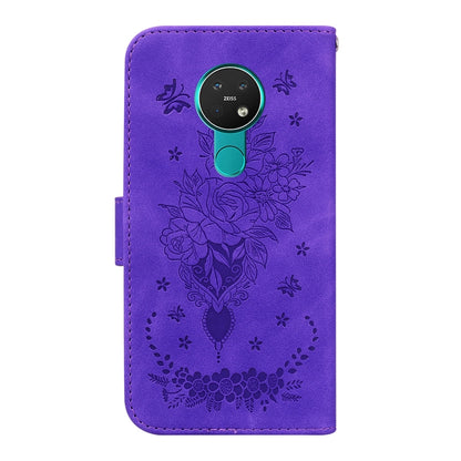 For Nokia 6.2 / 7.2 Butterfly Rose Embossed Leather Phone Case(Purple) by buy2fix