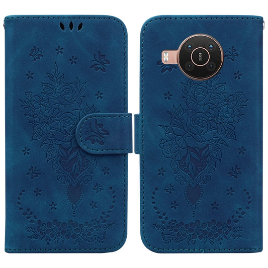 For Nokia X10 / X20 Butterfly Rose Embossed Leather Phone Case(Blue) - Nokia Cases by buy2fix | Online Shopping UK | buy2fix