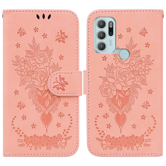 For Motorola Moto G60S Butterfly Rose Embossed Leather Phone Case(Pink) - Motorola Cases by buy2fix | Online Shopping UK | buy2fix