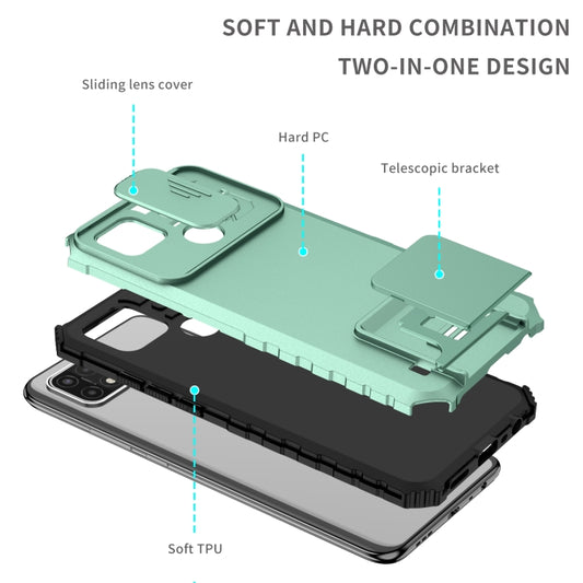 For OPPO A15 Stereoscopic Holder Sliding Camshield Phone Case(Light Blue) by buy2fix
