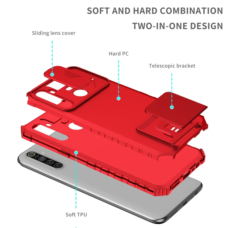 For OPPO Realme 5 / 5i / C3 Stereoscopic Holder Sliding Camshield Phone Case(Red) - Realme Cases by buy2fix | Online Shopping UK | buy2fix