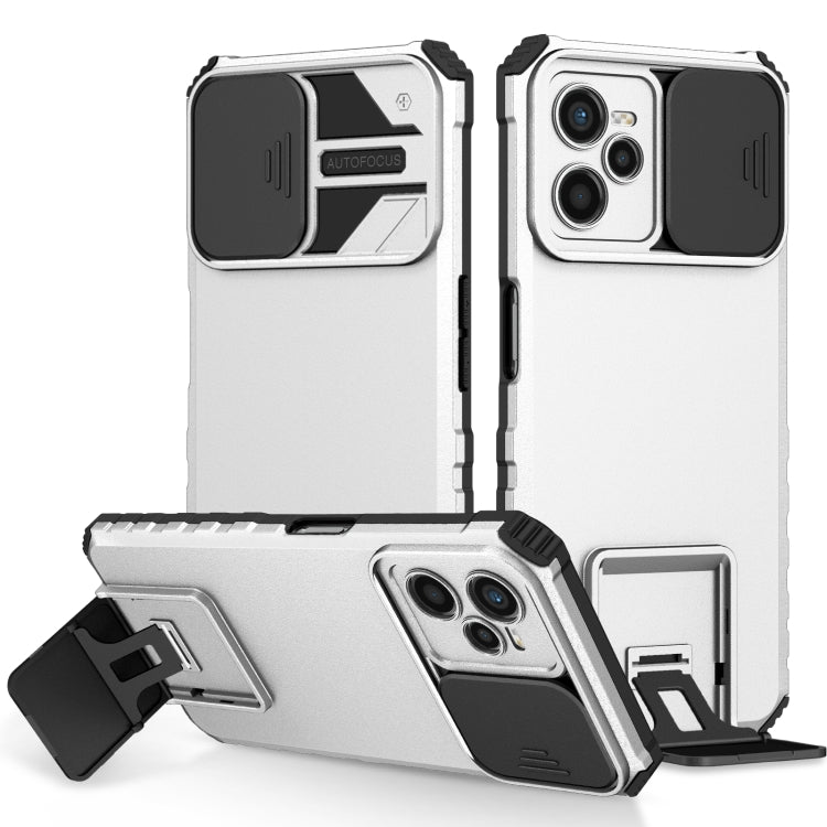 For OPPO Realme C35 Stereoscopic Holder Sliding Camshield Phone Case(White) - Realme Cases by buy2fix | Online Shopping UK | buy2fix