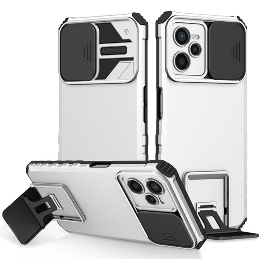 For OPPO Realme C35 Stereoscopic Holder Sliding Camshield Phone Case(White) - Realme Cases by buy2fix | Online Shopping UK | buy2fix