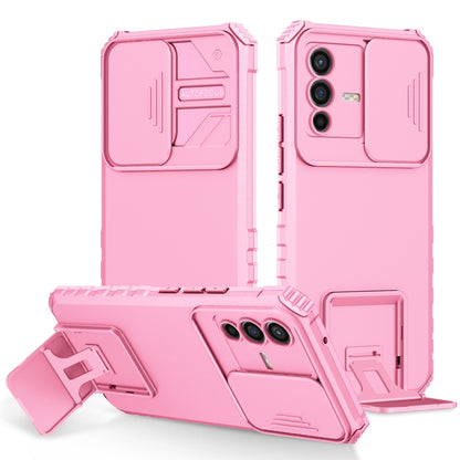 For vivo V23 5G Stereoscopic Holder Sliding Camshield Phone Case(Pink) - vivo Cases by buy2fix | Online Shopping UK | buy2fix