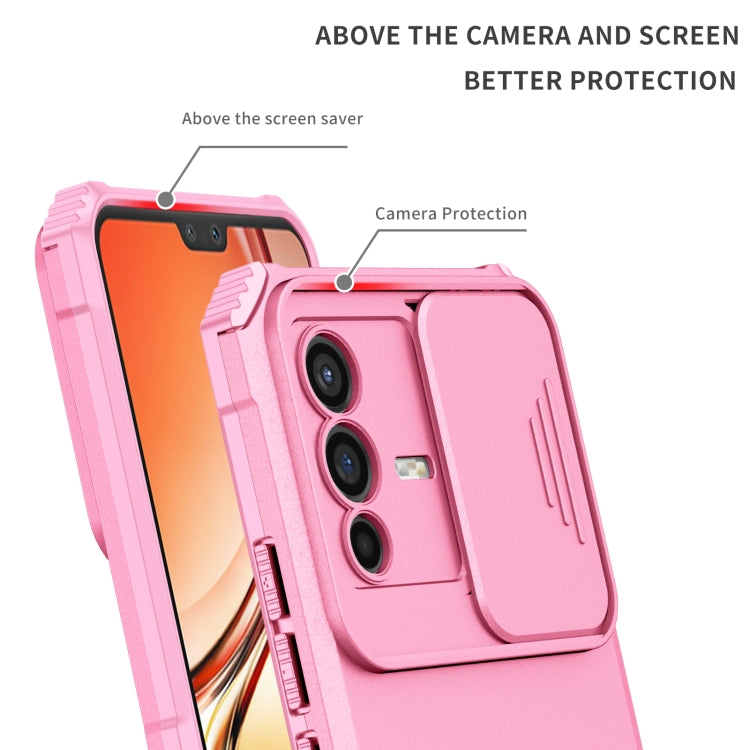 For vivo V23 5G Stereoscopic Holder Sliding Camshield Phone Case(Pink) - vivo Cases by buy2fix | Online Shopping UK | buy2fix