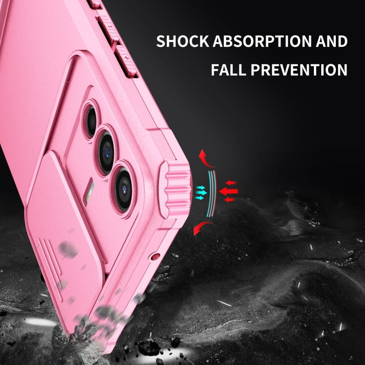 For vivo V23 5G Stereoscopic Holder Sliding Camshield Phone Case(Pink) - vivo Cases by buy2fix | Online Shopping UK | buy2fix