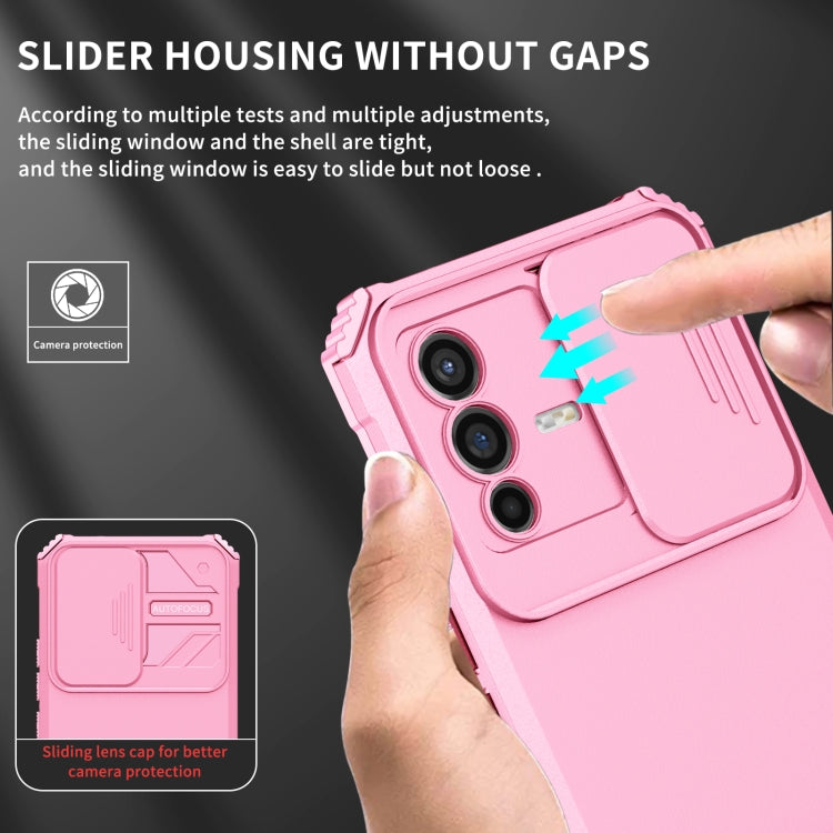 For vivo V23 5G Stereoscopic Holder Sliding Camshield Phone Case(Pink) - vivo Cases by buy2fix | Online Shopping UK | buy2fix