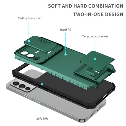 For vivo V23 5G Stereoscopic Holder Sliding Camshield Phone Case(Dark Green) by buy2fix