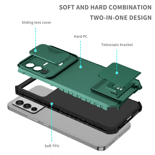 For vivo V23 5G Stereoscopic Holder Sliding Camshield Phone Case(Dark Green) - vivo Cases by buy2fix | Online Shopping UK | buy2fix
