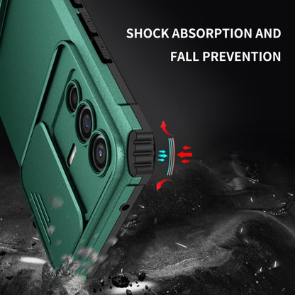For vivo V23 5G Stereoscopic Holder Sliding Camshield Phone Case(Dark Green) by buy2fix