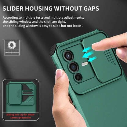 For vivo V23 5G Stereoscopic Holder Sliding Camshield Phone Case(Dark Green) by buy2fix