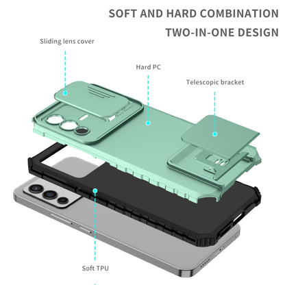 For vivo V23 5G Stereoscopic Holder Sliding Camshield Phone Case(Light Blue) - vivo Cases by buy2fix | Online Shopping UK | buy2fix
