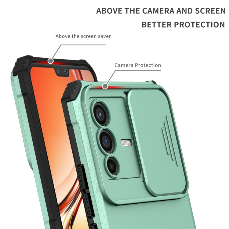 For vivo V23 5G Stereoscopic Holder Sliding Camshield Phone Case(Light Blue) - vivo Cases by buy2fix | Online Shopping UK | buy2fix