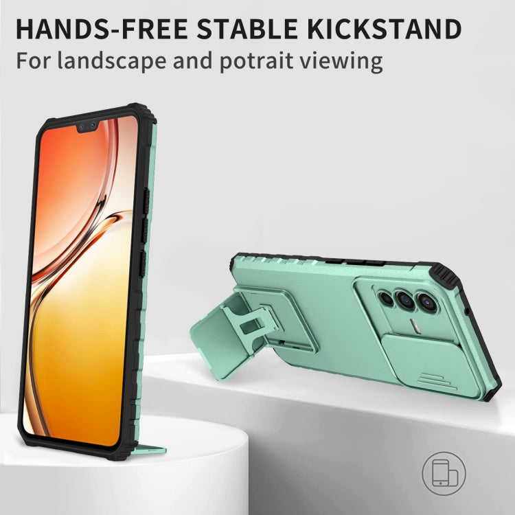 For vivo V23 5G Stereoscopic Holder Sliding Camshield Phone Case(Light Blue) - vivo Cases by buy2fix | Online Shopping UK | buy2fix