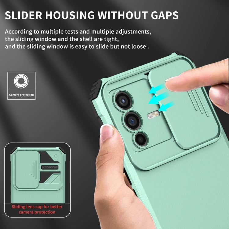 For vivo V23 5G Stereoscopic Holder Sliding Camshield Phone Case(Light Blue) - vivo Cases by buy2fix | Online Shopping UK | buy2fix