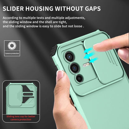 For vivo V23 5G Stereoscopic Holder Sliding Camshield Phone Case(Light Blue) - vivo Cases by buy2fix | Online Shopping UK | buy2fix