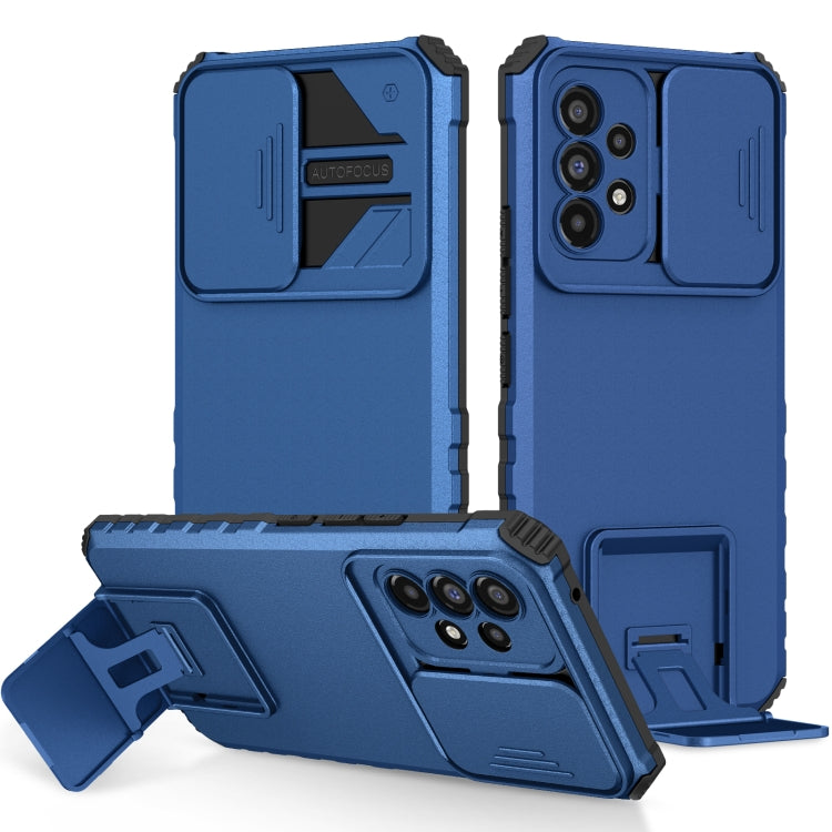 For Samsung Galaxy A53 5G Stereoscopic Holder Sliding Camshield Phone Case(Blue) by buy2fix