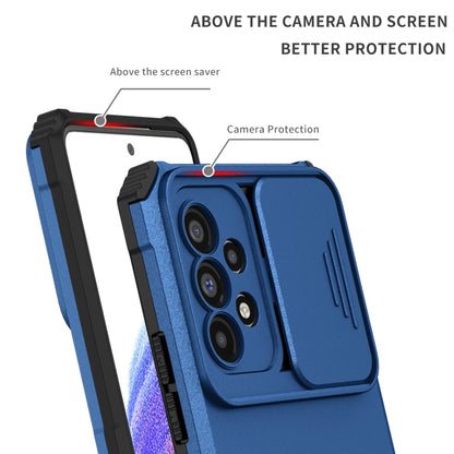 For Samsung Galaxy A53 5G Stereoscopic Holder Sliding Camshield Phone Case(Blue) by buy2fix