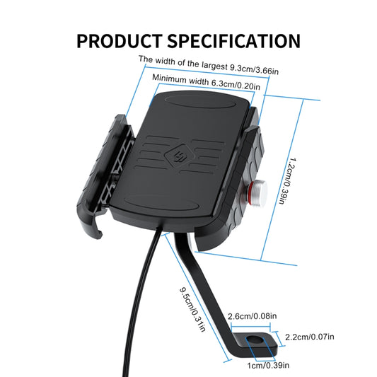 ZH-19414A2 M9 Motorcycle 2 in 1 Wireless + USB Charging Mobile Phone Bracket, Rearview Mirror Type - Holder by buy2fix | Online Shopping UK | buy2fix