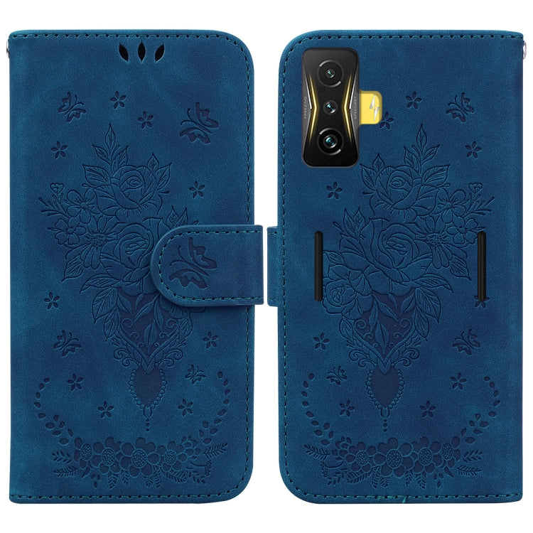 For Xiaomi Poco F4 GT / Redmi K50 Gaming Butterfly Rose Embossed Leather Phone Case(Blue) - Xiaomi Cases by buy2fix | Online Shopping UK | buy2fix