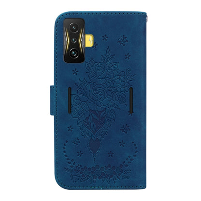 For Xiaomi Poco F4 GT / Redmi K50 Gaming Butterfly Rose Embossed Leather Phone Case(Blue) - Xiaomi Cases by buy2fix | Online Shopping UK | buy2fix