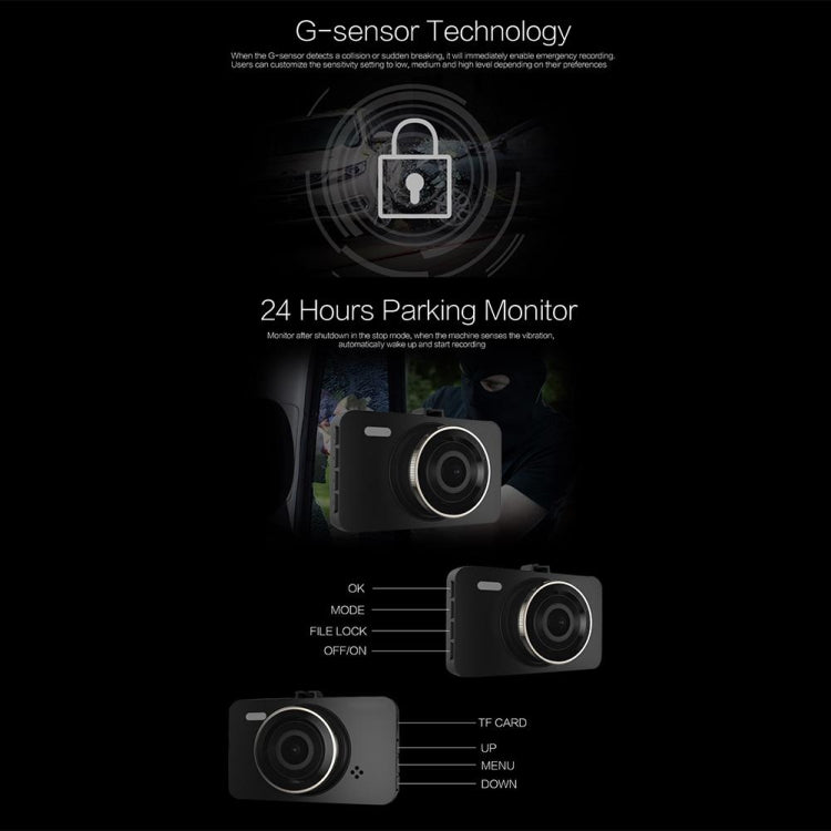 Anytek A78 3 inch Car 1080P HD 170 Degrees Night Vision Driving Recorder - Car DVRs by Anytek | Online Shopping UK | buy2fix