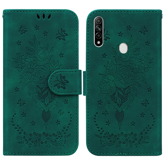 For OPPO A8 / A31 2020 Butterfly Rose Embossed Leather Phone Case(Green) - OPPO Cases by buy2fix | Online Shopping UK | buy2fix