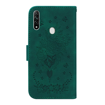 For OPPO A8 / A31 2020 Butterfly Rose Embossed Leather Phone Case(Green) - OPPO Cases by buy2fix | Online Shopping UK | buy2fix