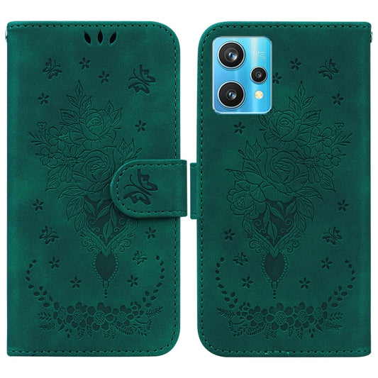 For OPPO Realme 9 Pro+ / Realme 9 4G Butterfly Rose Embossed Leather Phone Case(Green) - Realme Cases by buy2fix | Online Shopping UK | buy2fix