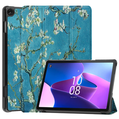 For Lenovo Tab M10 3rd Gen Custer Painted 3-Fold Holder Smart Leather Tablet Case(Apricot Blossom) - Lenovo by buy2fix | Online Shopping UK | buy2fix