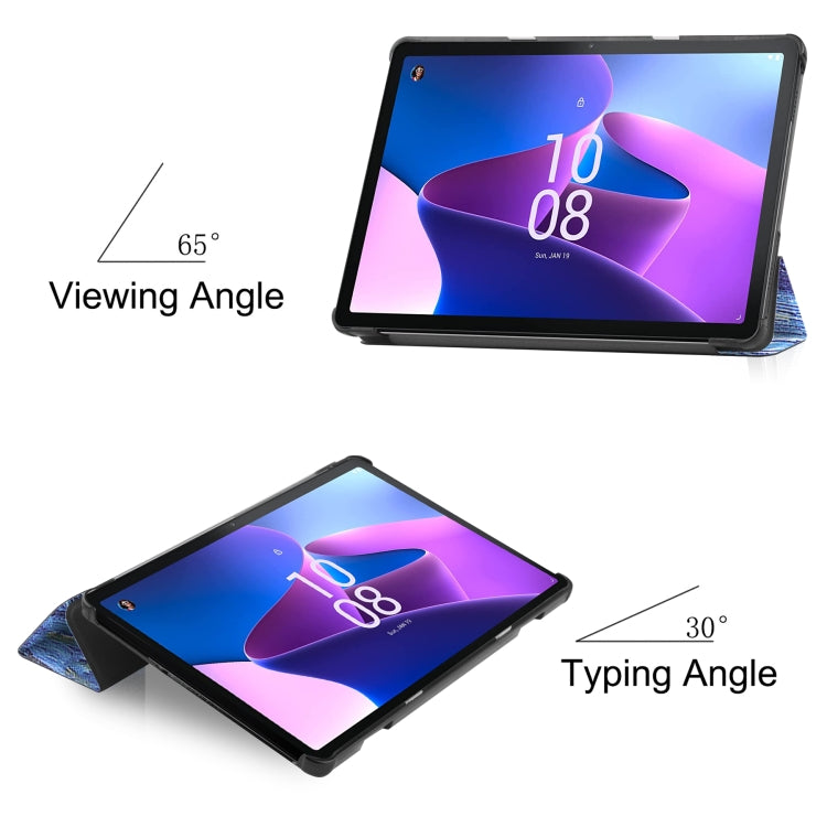 For Lenovo Tab M10 3rd Gen Custer Painted 3-Fold Holder Smart Leather Tablet Case(Starry Sky) - Lenovo by buy2fix | Online Shopping UK | buy2fix
