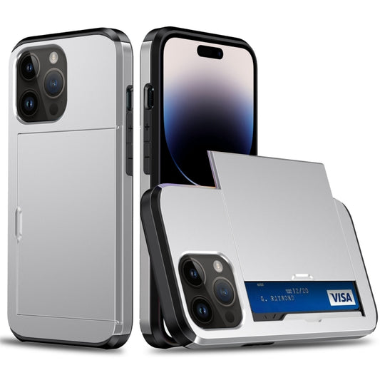For iPhone 14 Pro Max Shockproof Armor Protective Phone Case with Slide Card Slot (Silver) - iPhone 14 Pro Max Cases by buy2fix | Online Shopping UK | buy2fix