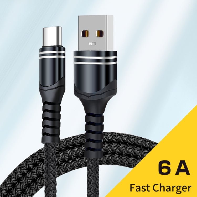 USB-C / Type-C 6A Woven Style USB Charging Cable, Cable Length: 1m(Black) by buy2fix