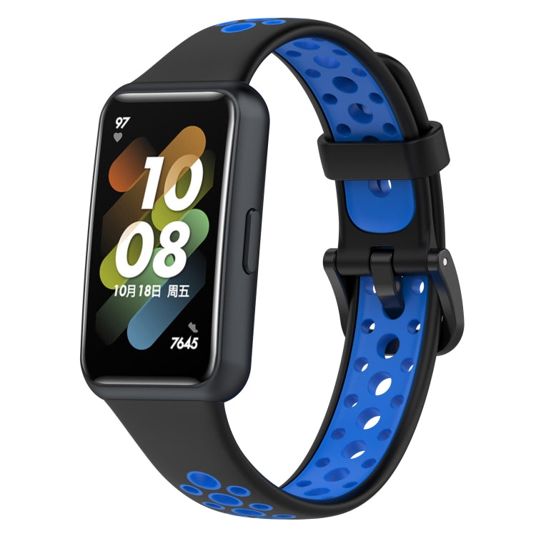For Huawei Band 7 / 7 NFC Two-color Breathable Silicone Watch Band(Black+Blue) by buy2fix
