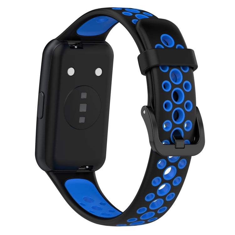 For Huawei Band 7 / 7 NFC Two-color Breathable Silicone Watch Band(Black+Blue) by buy2fix