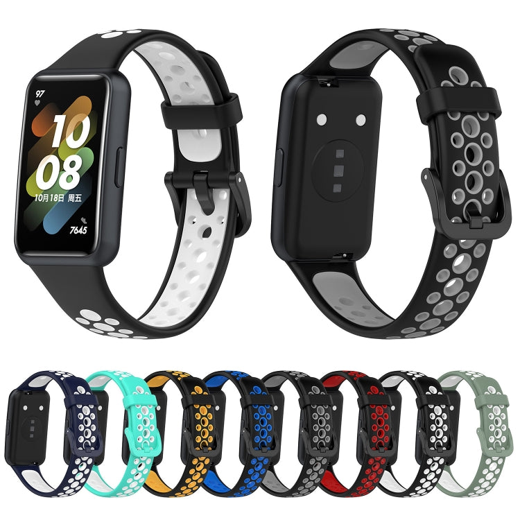 For Huawei Band 7 / 7 NFC Two-color Breathable Silicone Watch Band(Black+Blue) by buy2fix