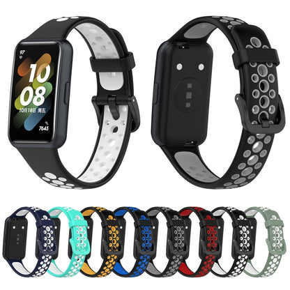 For Huawei Band 7 / 7 NFC Two-color Breathable Silicone Watch Band(Black+Blue) by buy2fix