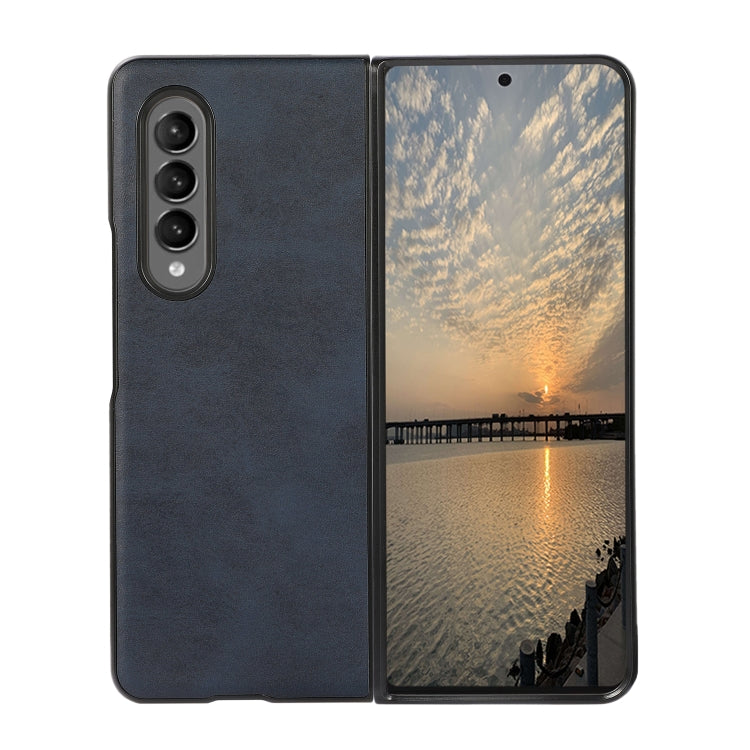 For Samsung Galaxy Z Fold4 Two-color Calf Texture Shockproof Phone Case(Blue) - Galaxy Z Fold4 5G Cases by buy2fix | Online Shopping UK | buy2fix